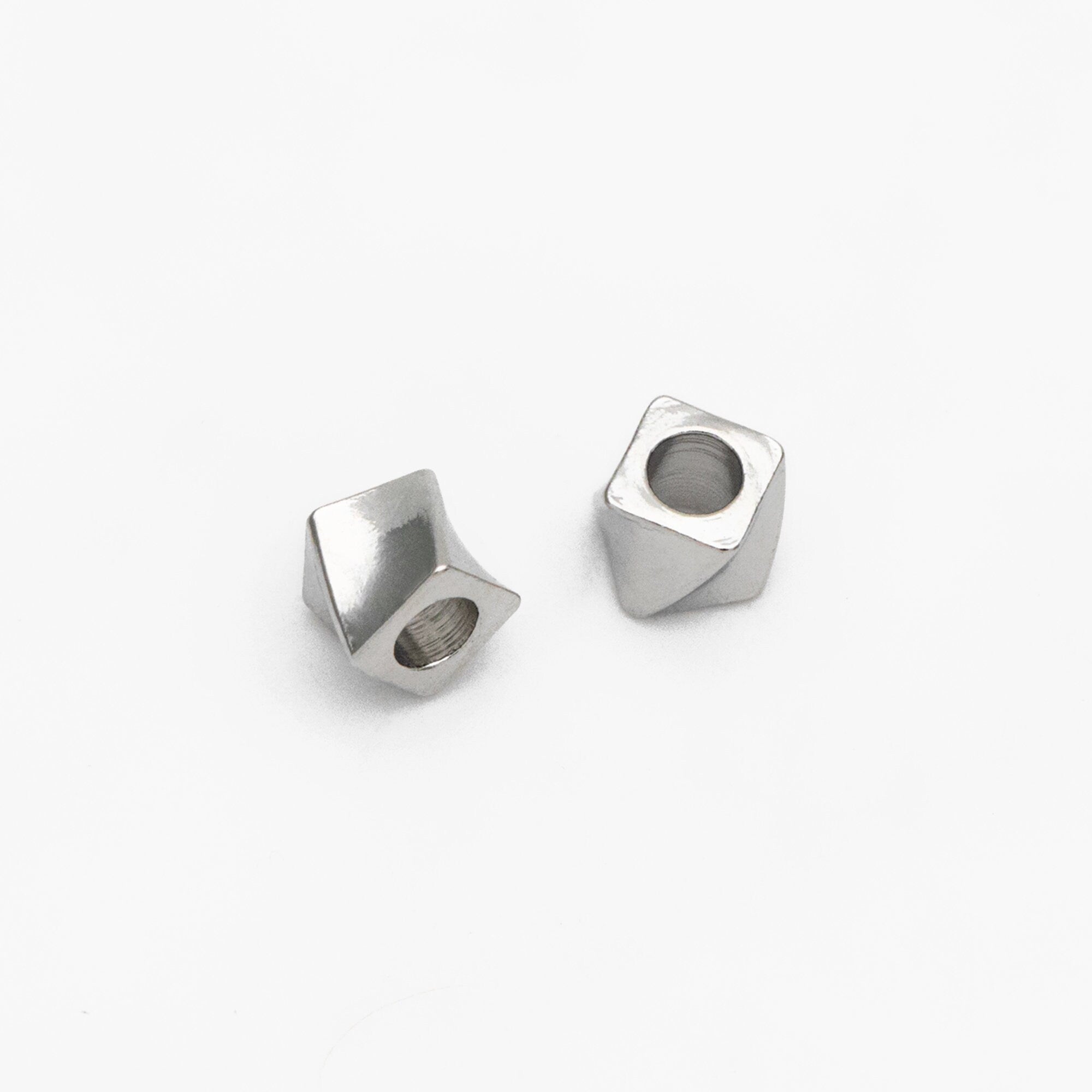 20pcs Gold/ Silver tone Twisted Cube Beads 4x3mm, Real Gold/ Rhodium plated Brass Cube Spacer Beads (GB-4263)